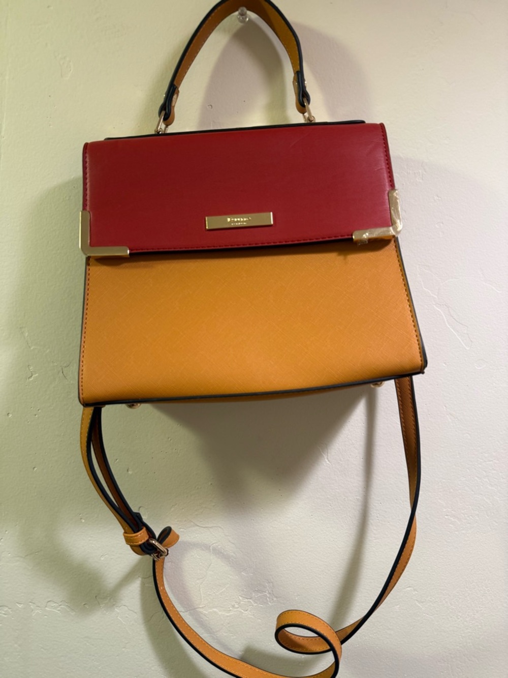 Women’s Two-Tone Top Handle Crossbody Bag - Red & Orange